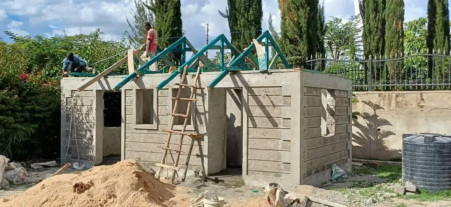 Steel roof trusses on a residential block