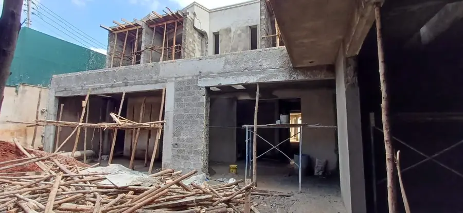Upper floor framing with propping in place