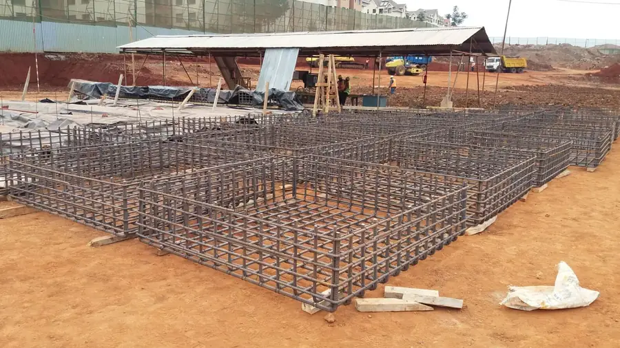 Prefabricated reinforcement cages ready for placing