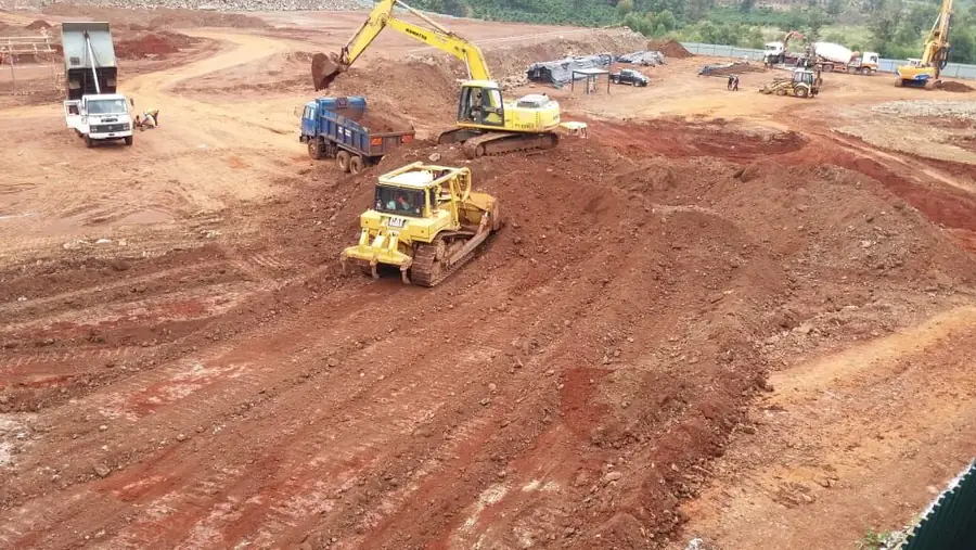 Bulk earthworks with excavator and dozer
