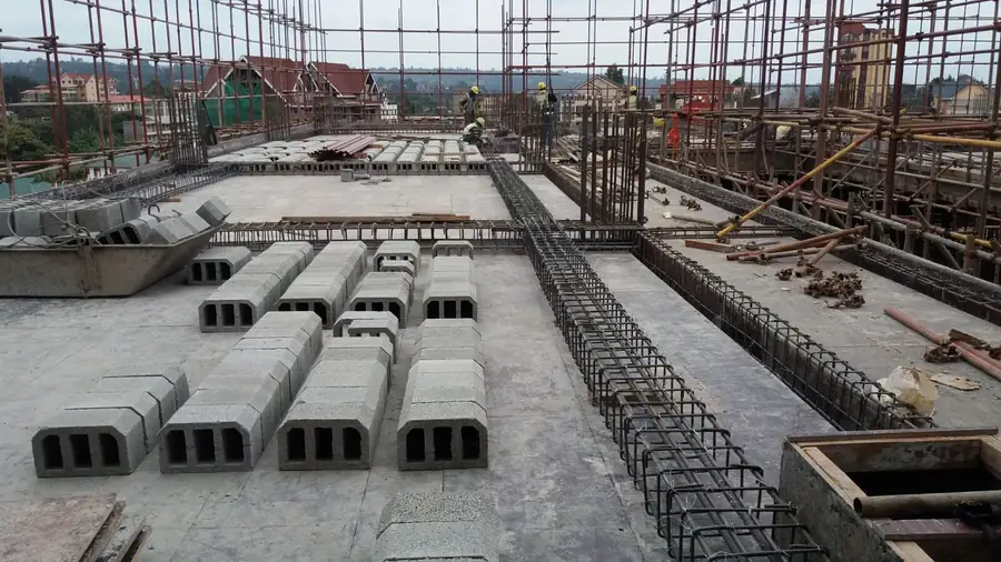 Hollow-pot slab with rib reinforcement before casting