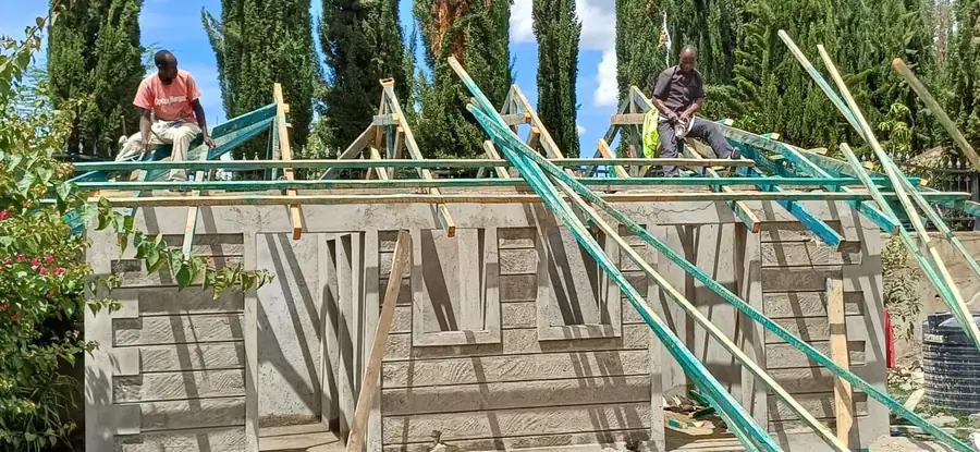 Roof structure being assembled