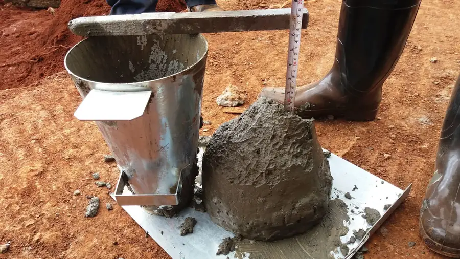 Slump test checking fresh concrete workability on site