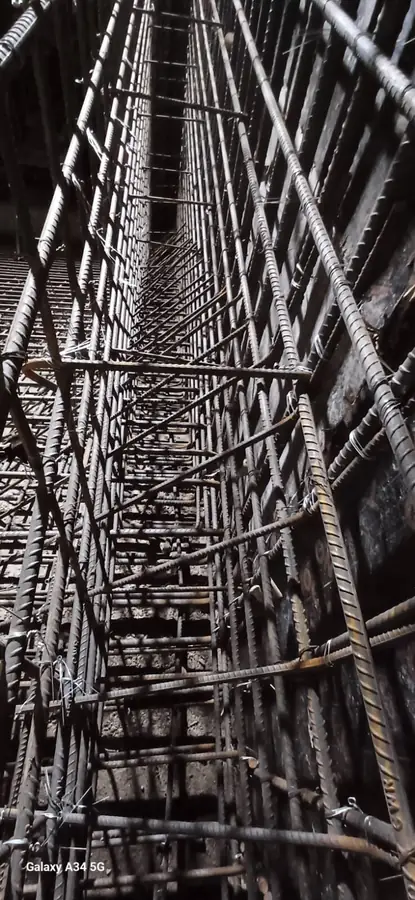 Close-up of a dense reinforcement cage