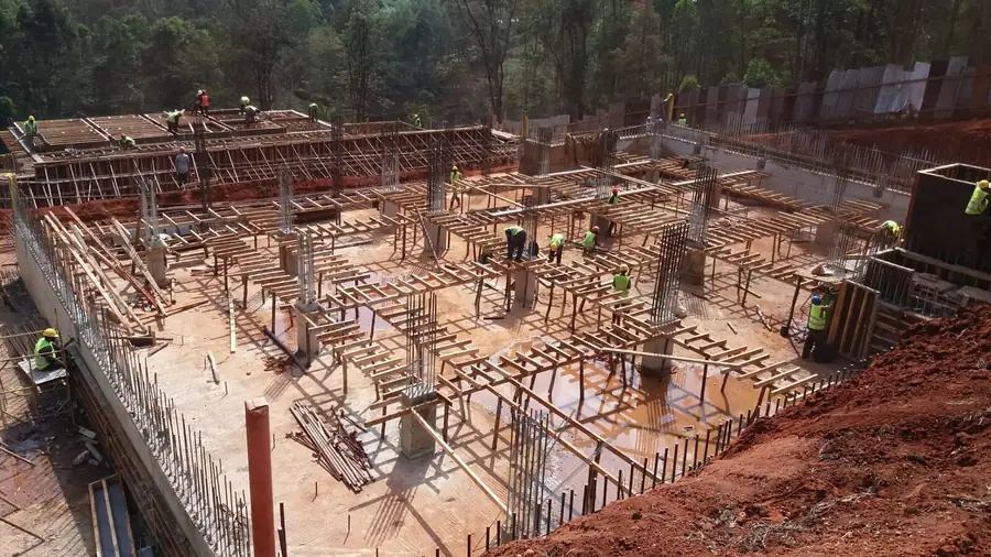 Basement column grid with formwork and props