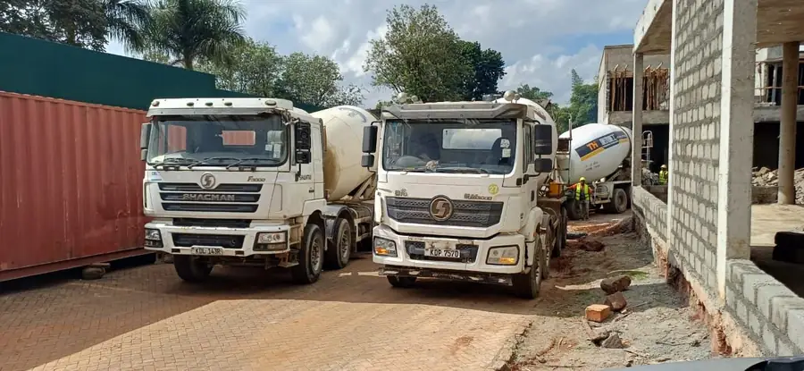 Ready-mix trucks lined up for a pour