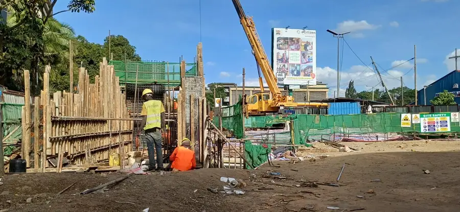 Piling and crane works on a city site